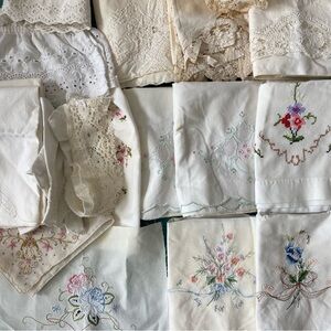 Vintage Embroidery Lace Linen Cutter Lot Antique Pillow Case Napkin AS IS